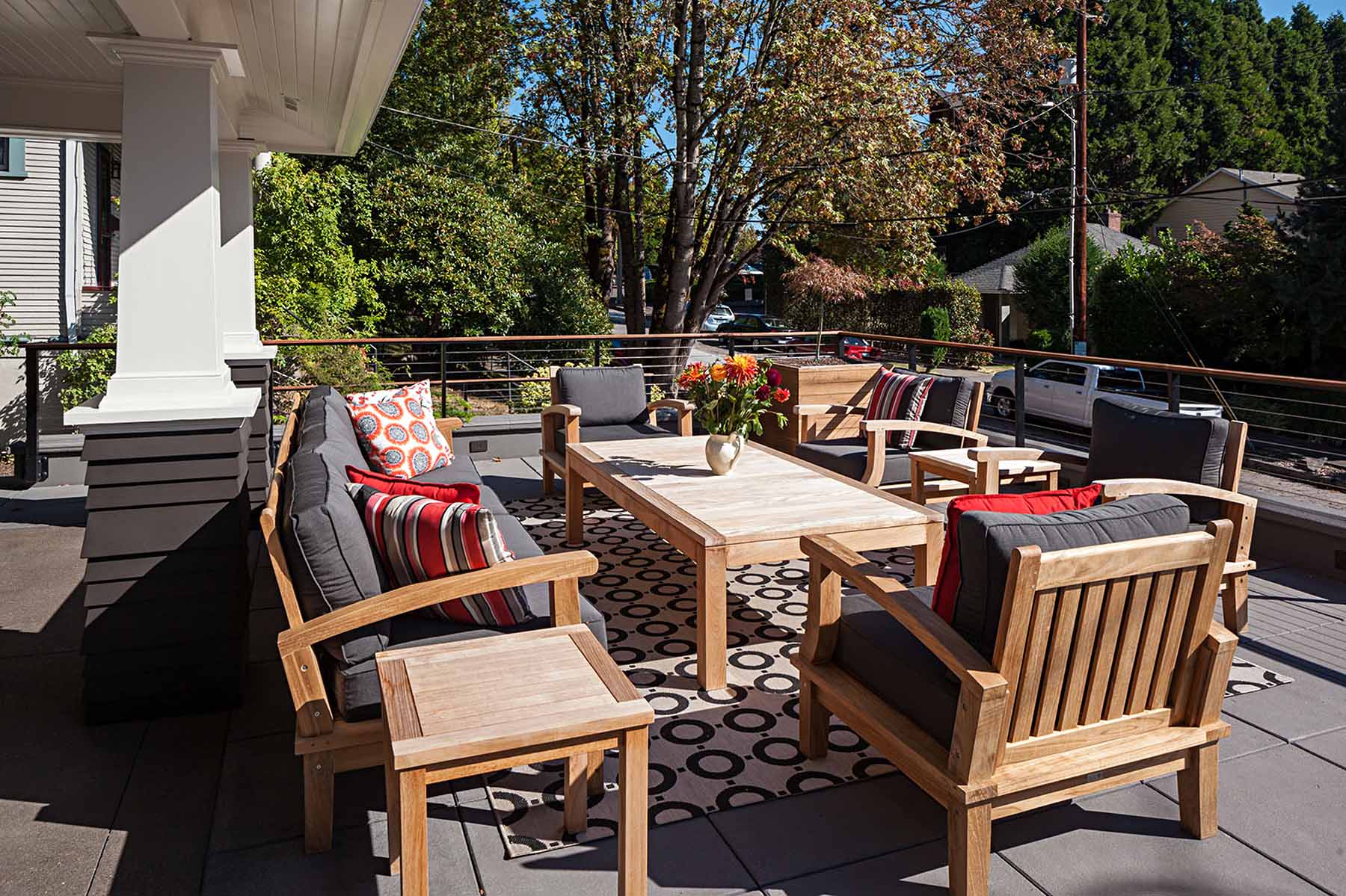 outdoor space with chairs and tables in a nice portland neighborhood