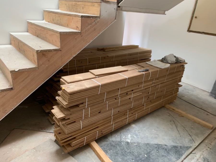 stack of wood for building stairs at a home